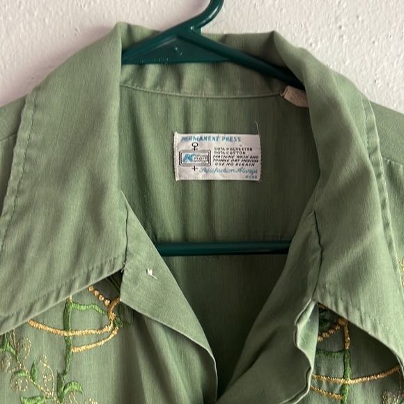 K-Mart Pearl Snap Western Clay Green Green/Gold Small - Picture 4 of 6